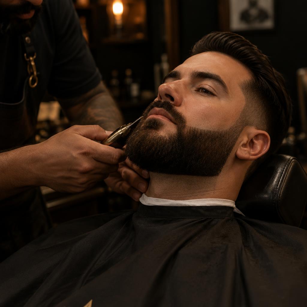 Barba bem desenhada sendo finalizada